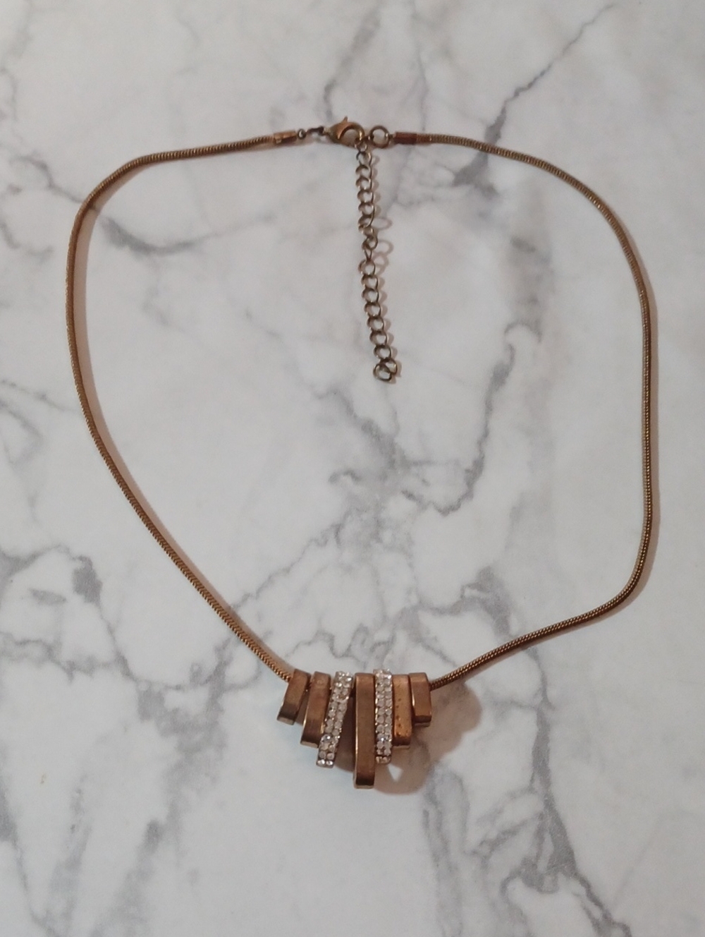 $4 Add-on Brassy-Tone Pendant Necklace with Crystal Accents